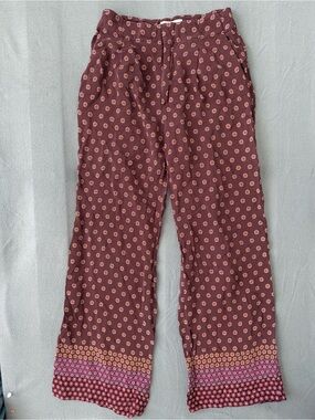 Anthropologie Dark Mauve Medallion Print Wide Leg Pants Size 4